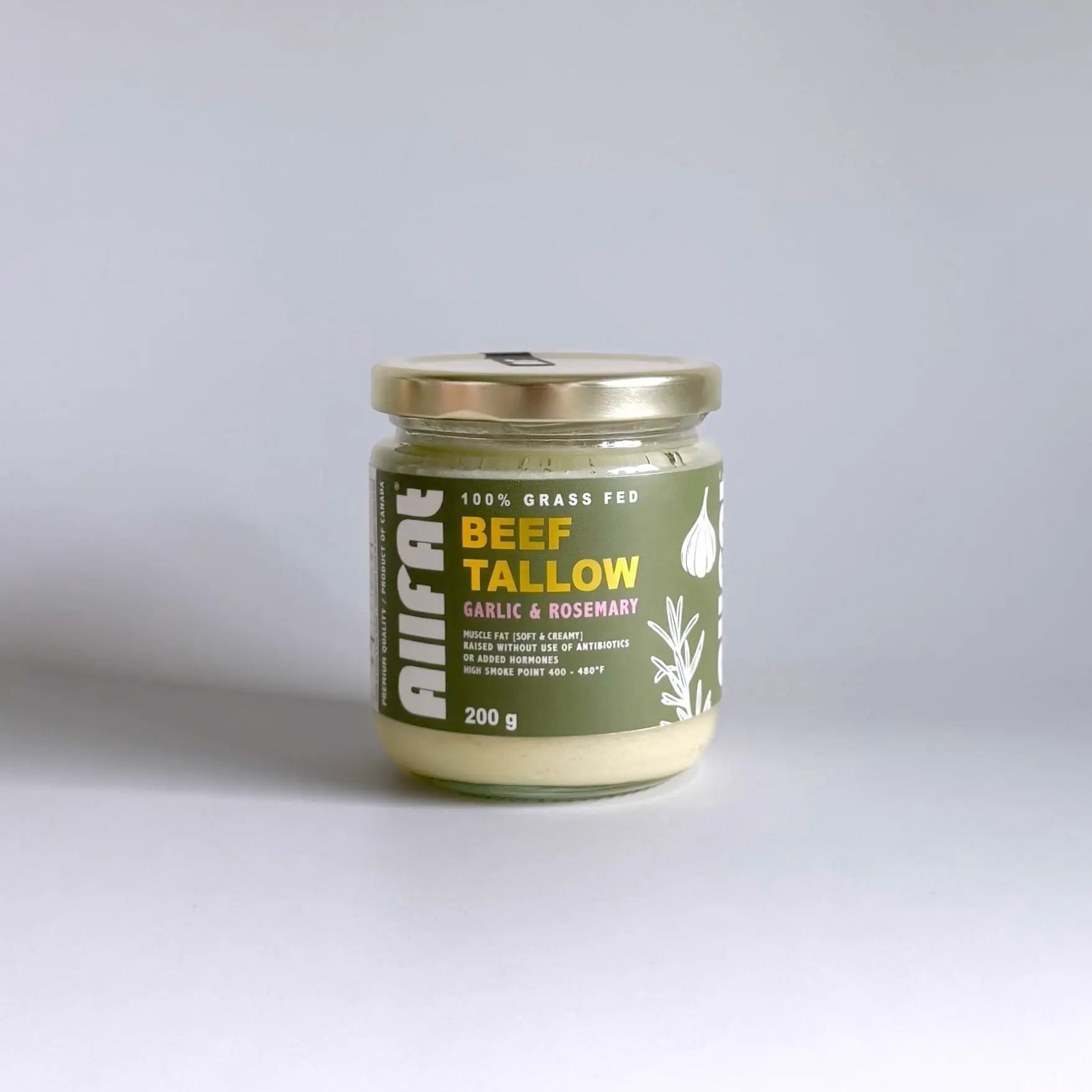 100% Grass Fed & Finished Beef Tallow Infused in Garlic & Rosemary (From Muscle Fat)