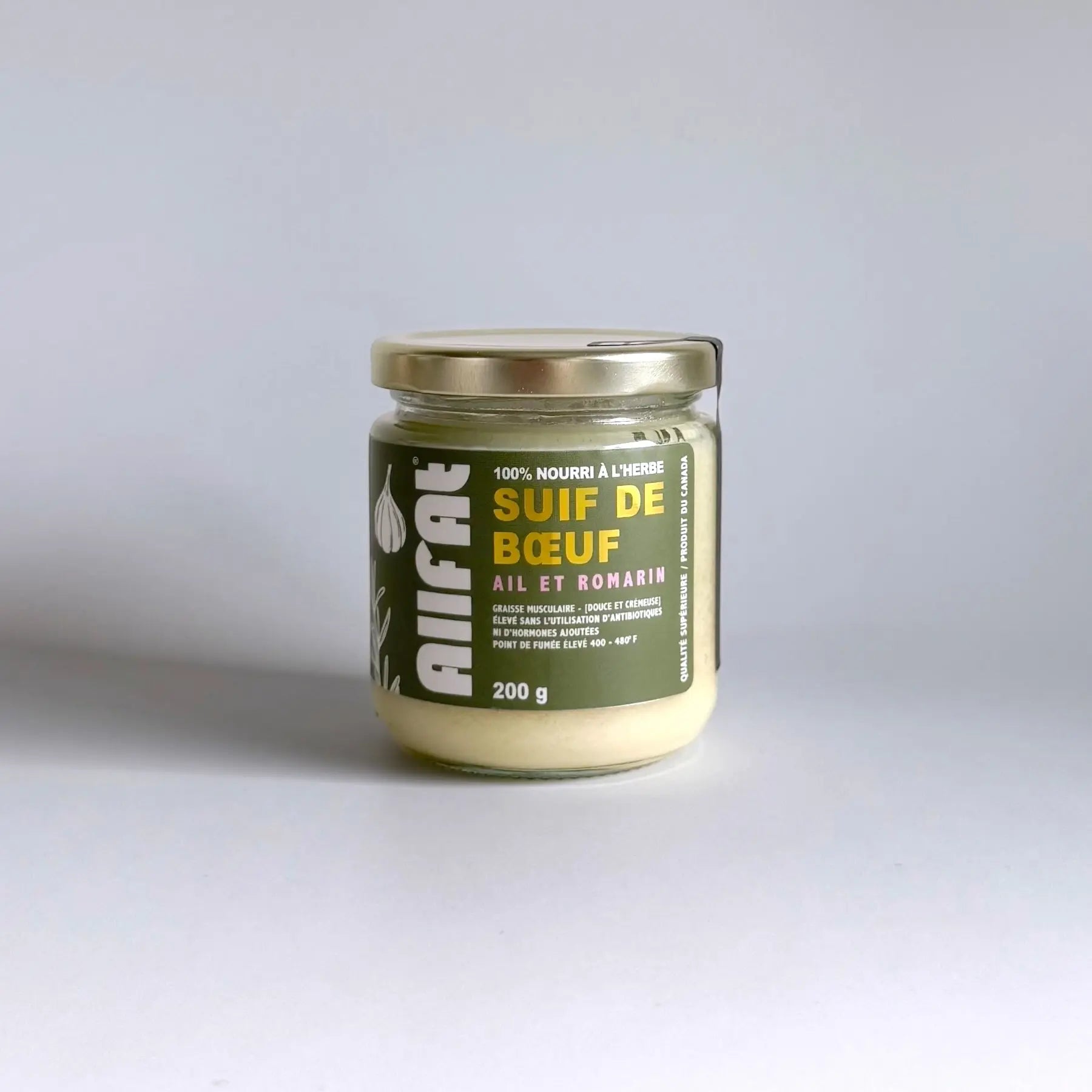 100% Grass Fed & Finished Beef Tallow Infused in Garlic & Rosemary (From Muscle Fat)